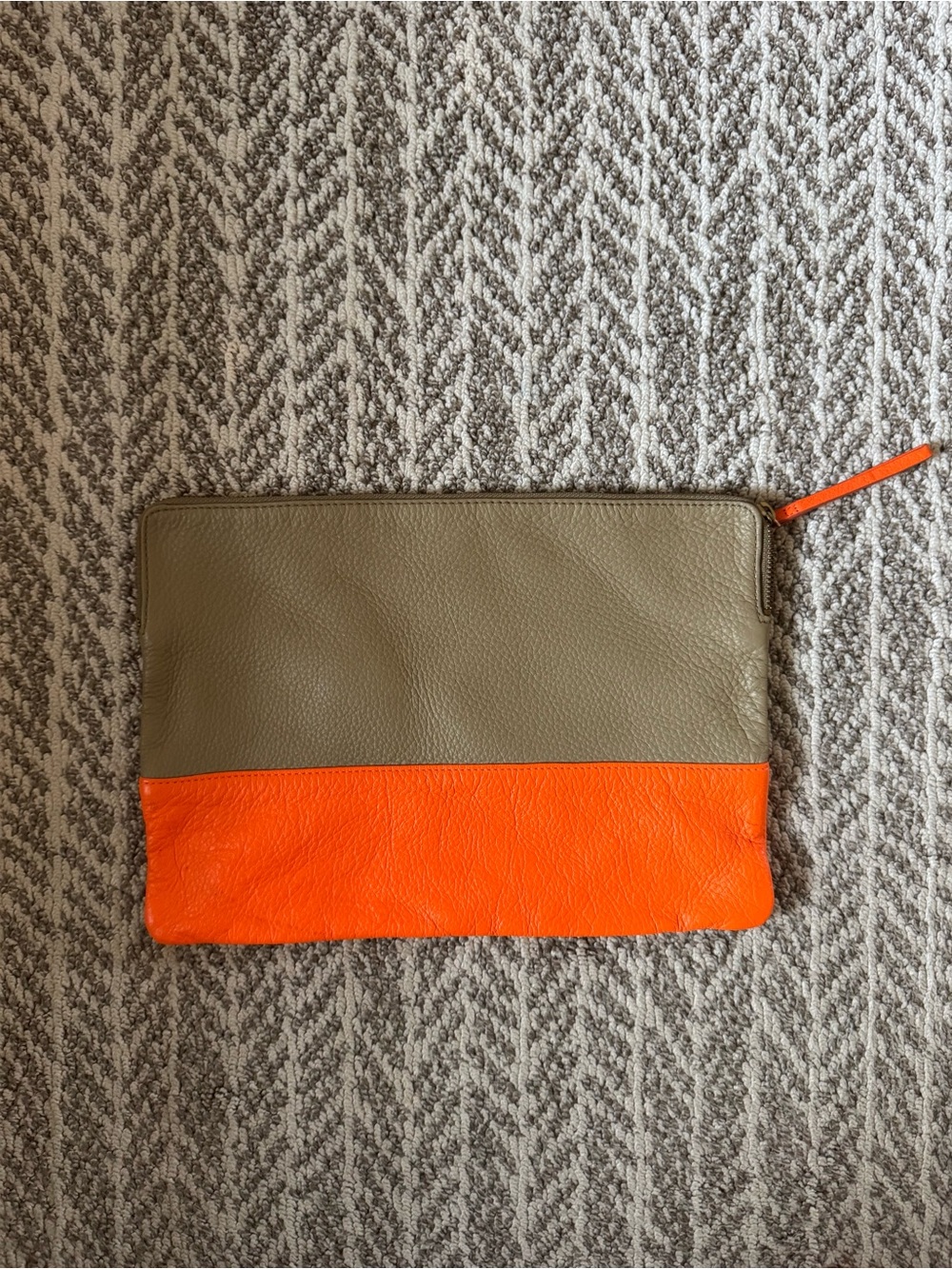 GAP Leather Zip Pouch in Tan and Bright Orange